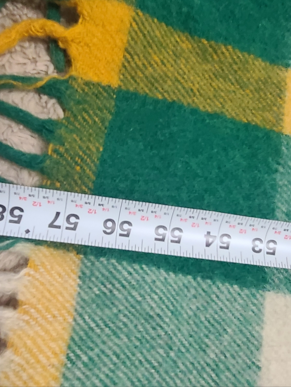 Vintage Wool Green Plaid Tartan Plaid Fringe Throw Blanket - Picture 2 of 5